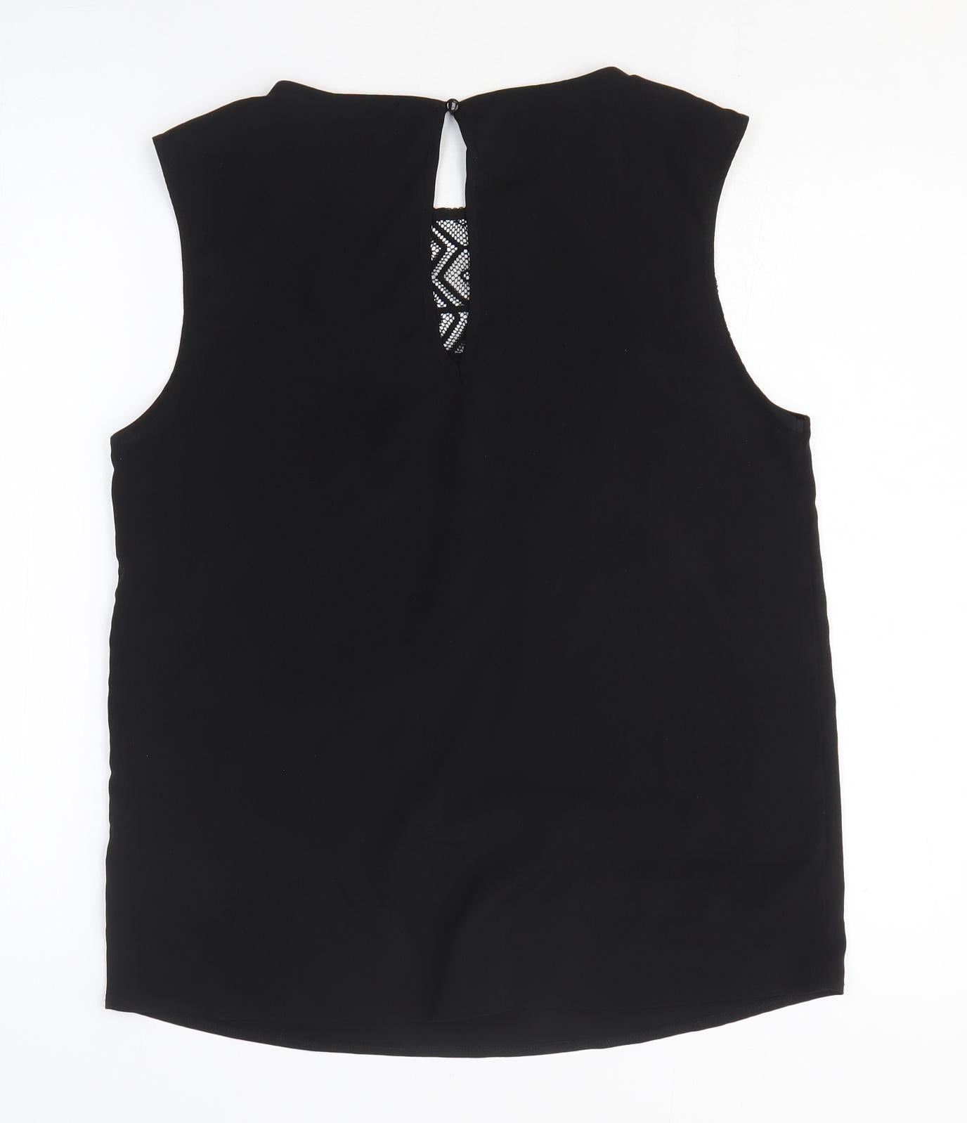 A&G Womens Black Polyester Basic T-Shirt Size M Round Neck