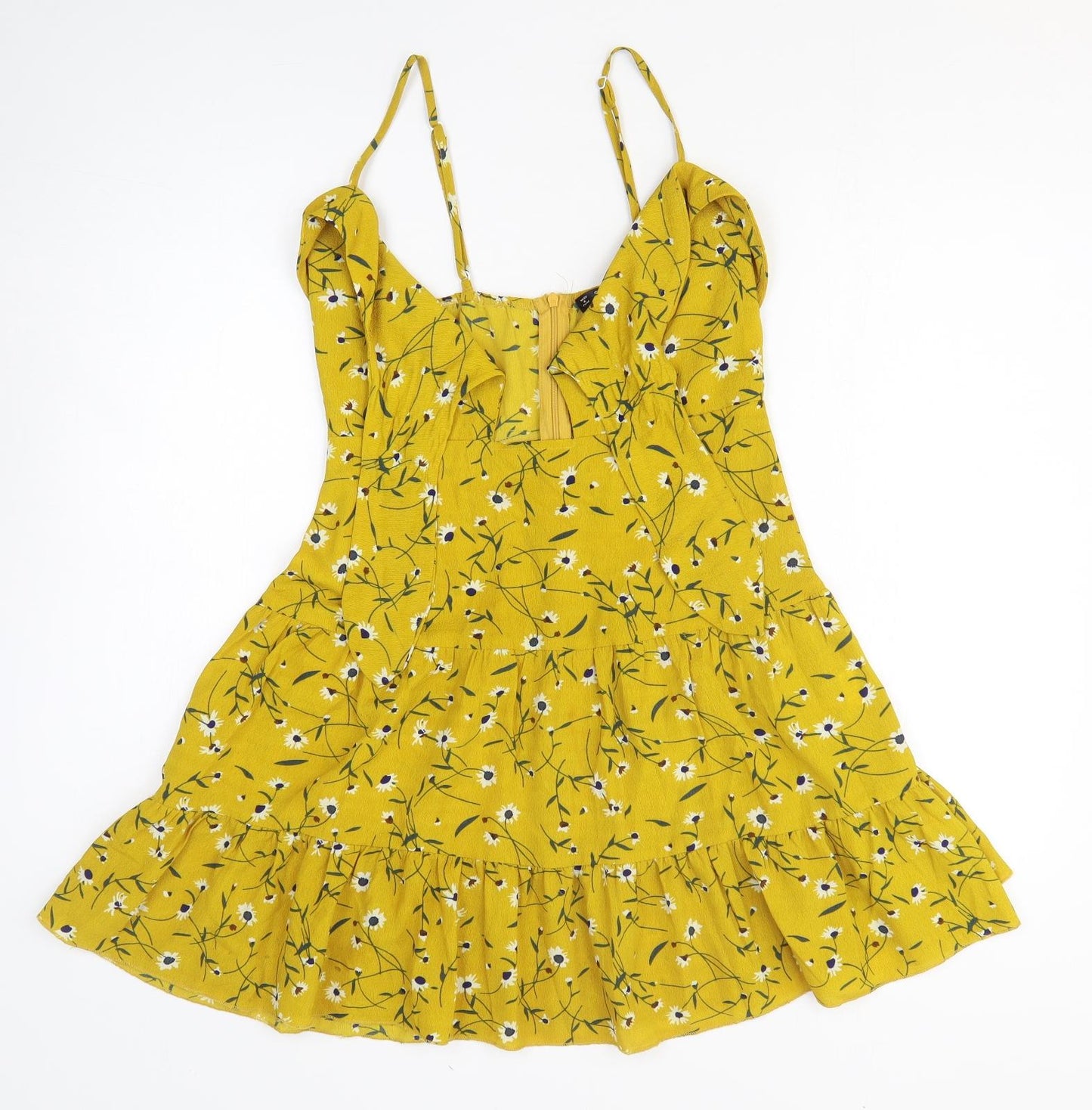 SheIn Womens Yellow Floral Polyester Fit & Flare Size XS Off the Shoulder Zip