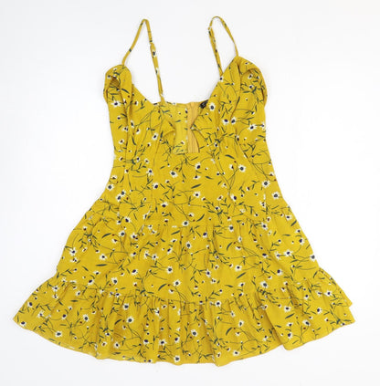 SheIn Womens Yellow Floral Polyester Fit & Flare Size XS Off the Shoulder Zip