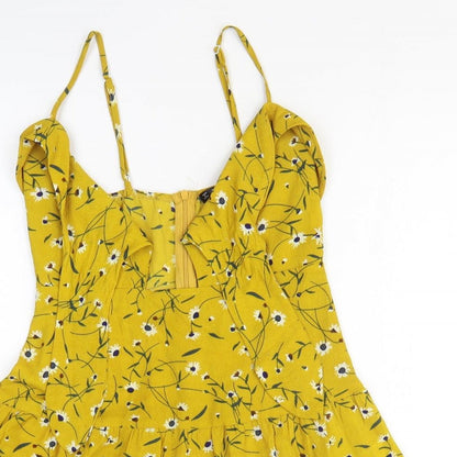 SheIn Womens Yellow Floral Polyester Fit & Flare Size XS Off the Shoulder Zip