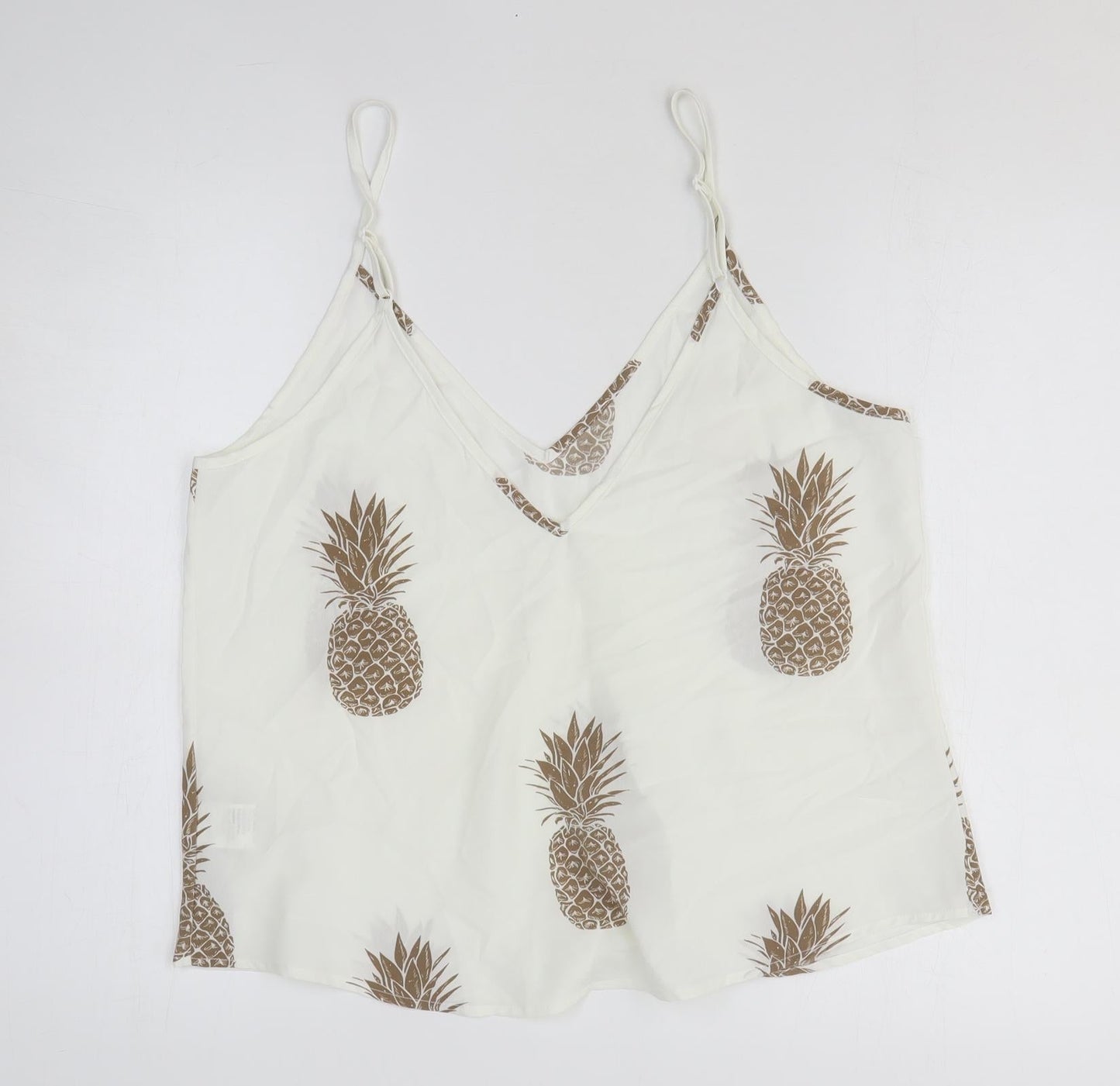 SheIn Womens White Geometric Polyester Camisole Tank Size L V-Neck - Pineapple