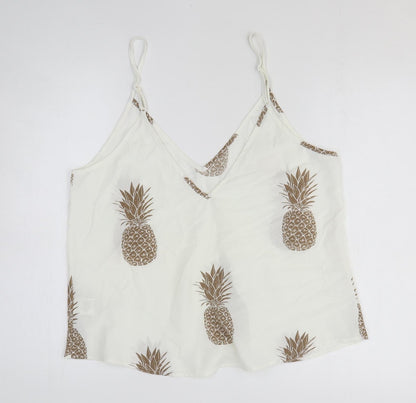 SheIn Womens White Geometric Polyester Camisole Tank Size L V-Neck - Pineapple