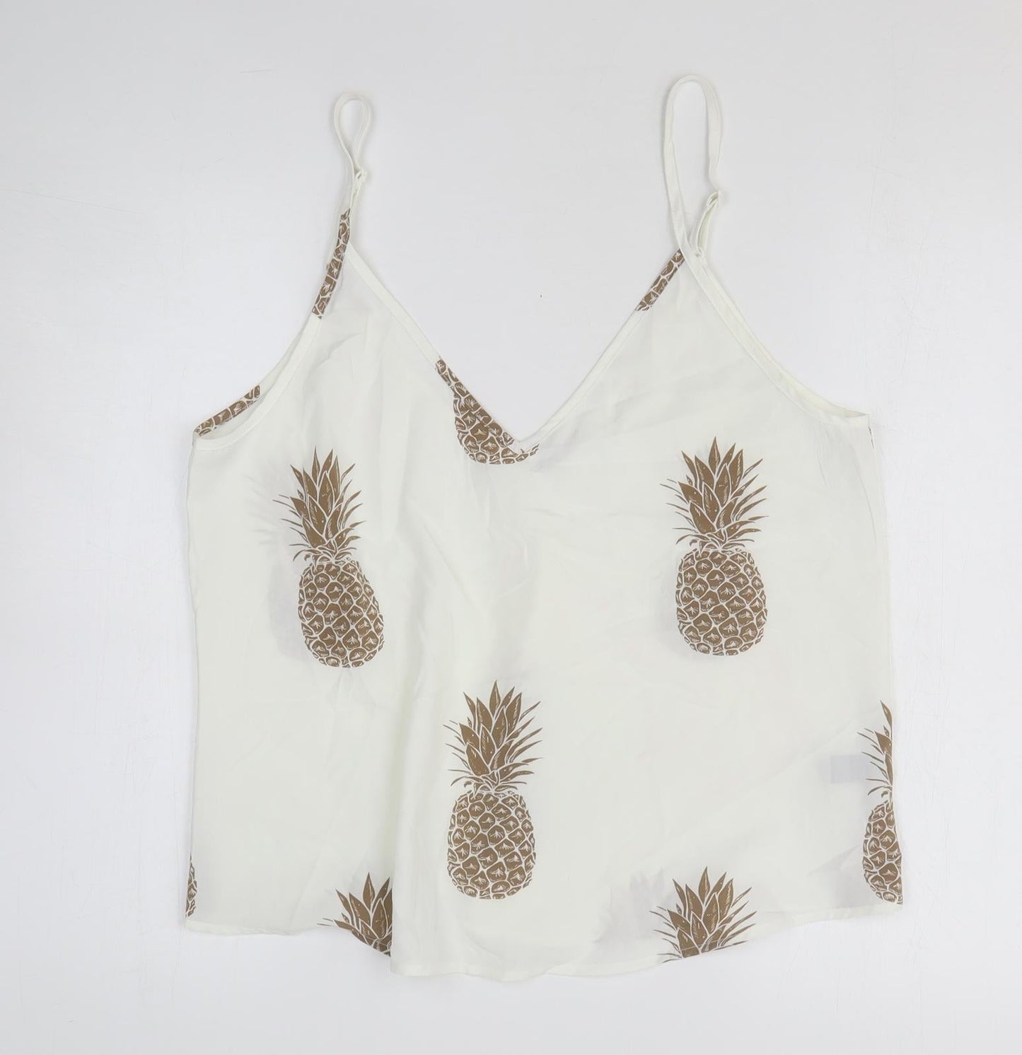 SheIn Womens White Geometric Polyester Camisole Tank Size L V-Neck - Pineapple
