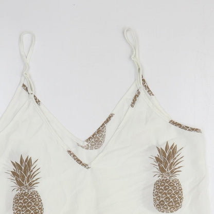 SheIn Womens White Geometric Polyester Camisole Tank Size L V-Neck - Pineapple