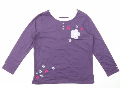 Damart Womens Purple Geometric Cotton Pullover Sweatshirt Size S Pullover - Cat print