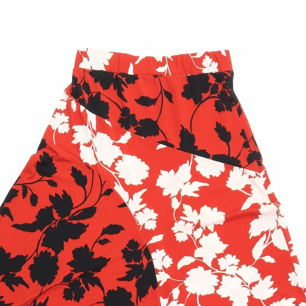 Monsoon Womens Red Geometric Polyester Flare Skirt Size S - Asymmetric