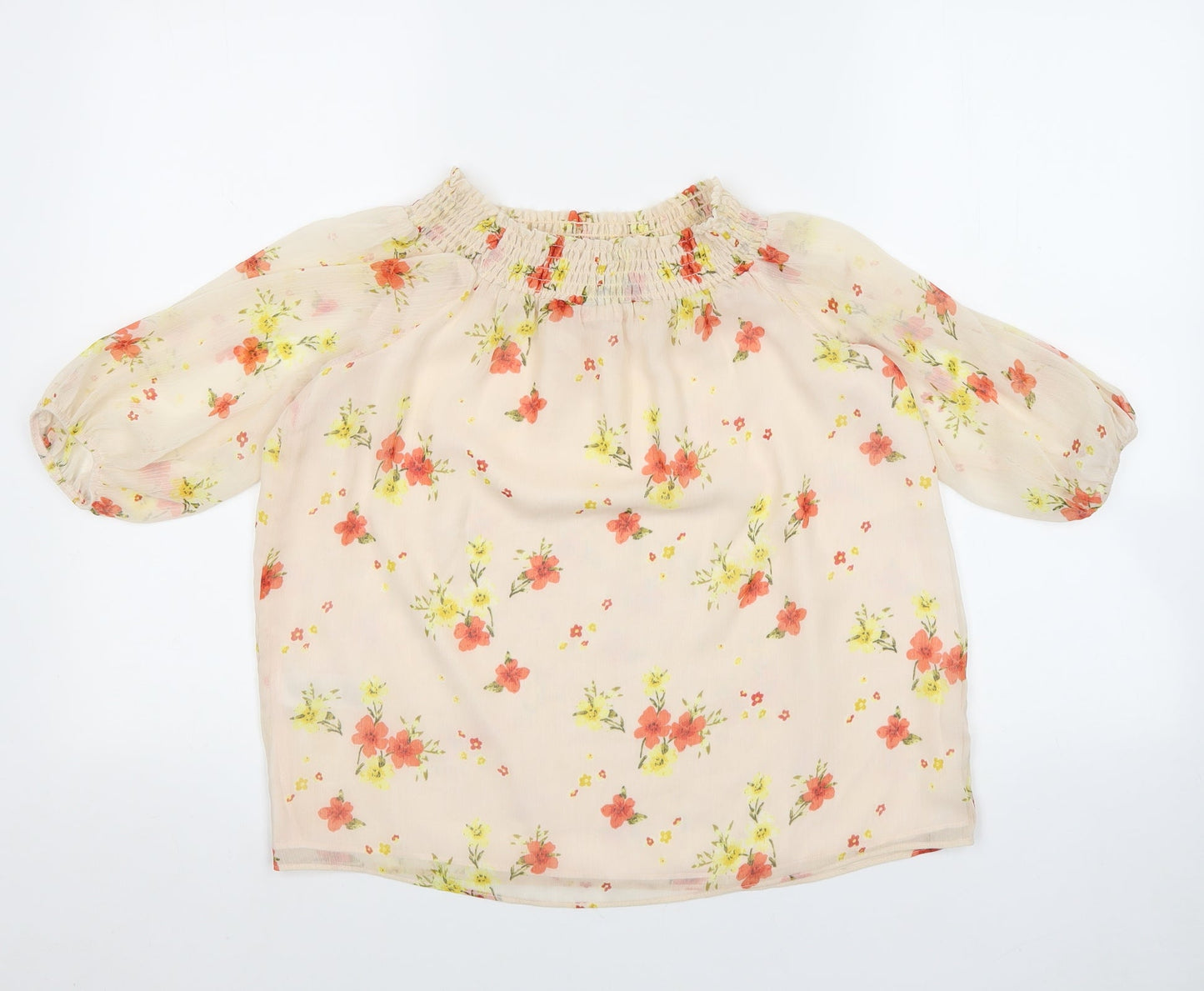 F&F Womens Multicoloured Floral Polyester Basic Blouse Size 10 Round Neck