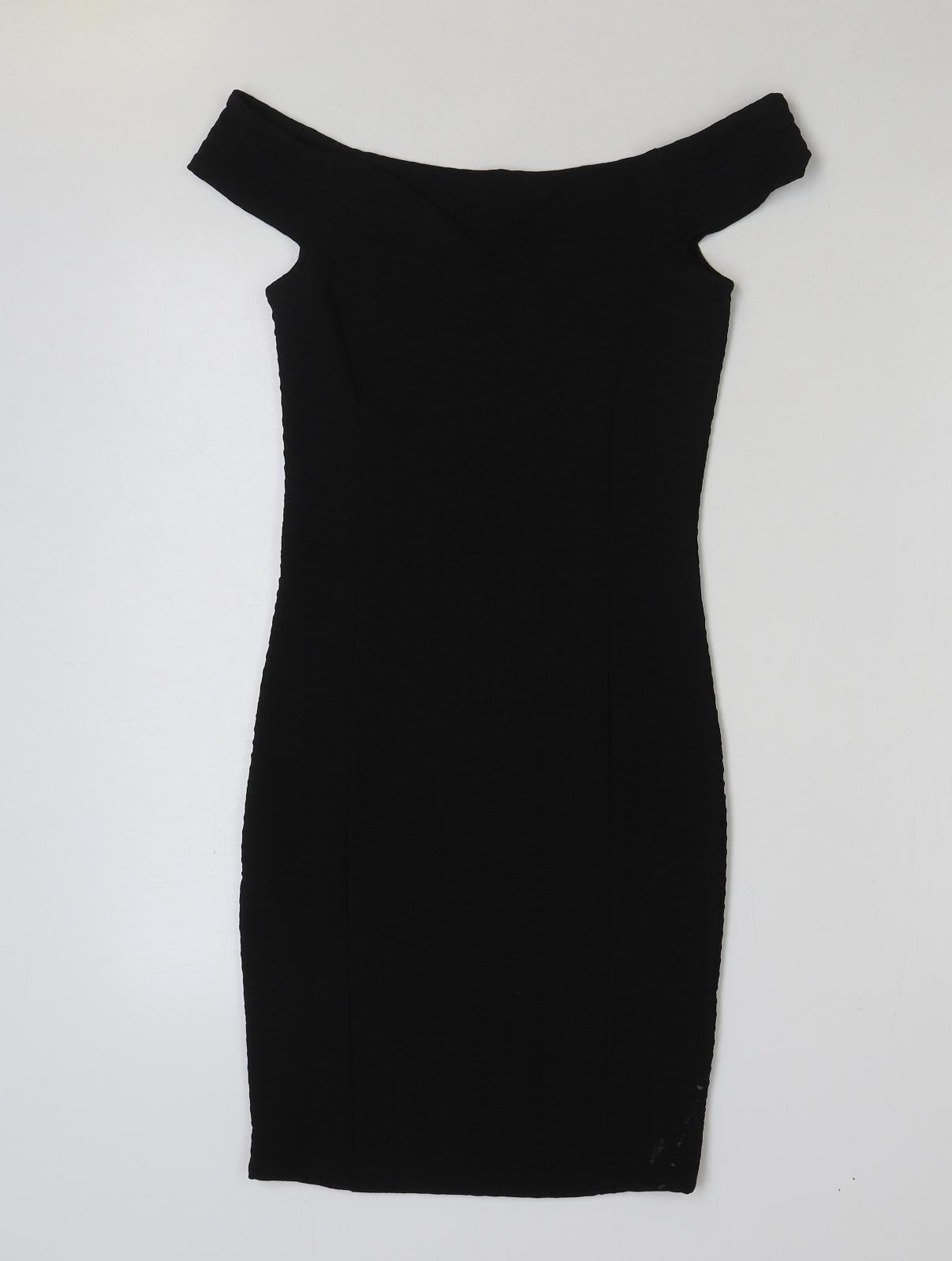 Miss Selfridge Womens Black Polyester Mini Size 10 Off the Shoulder Pullover