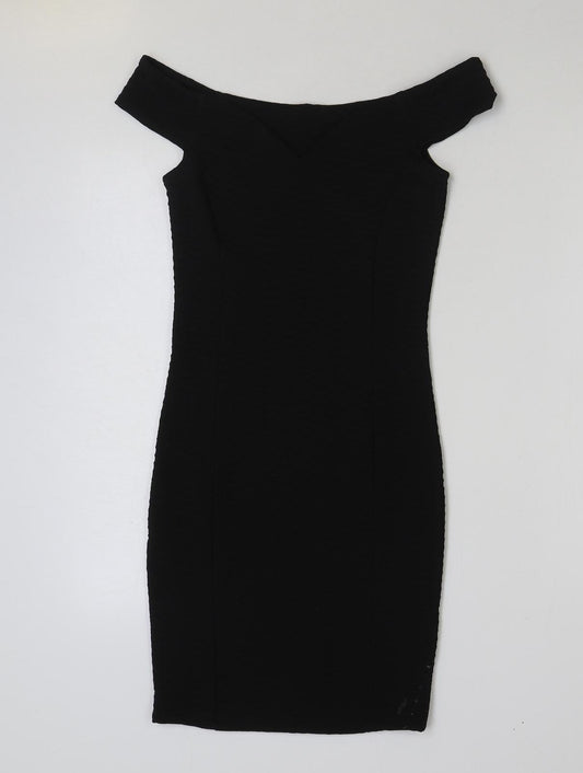 Miss Selfridge Womens Black Polyester Mini Size 10 Off the Shoulder Pullover