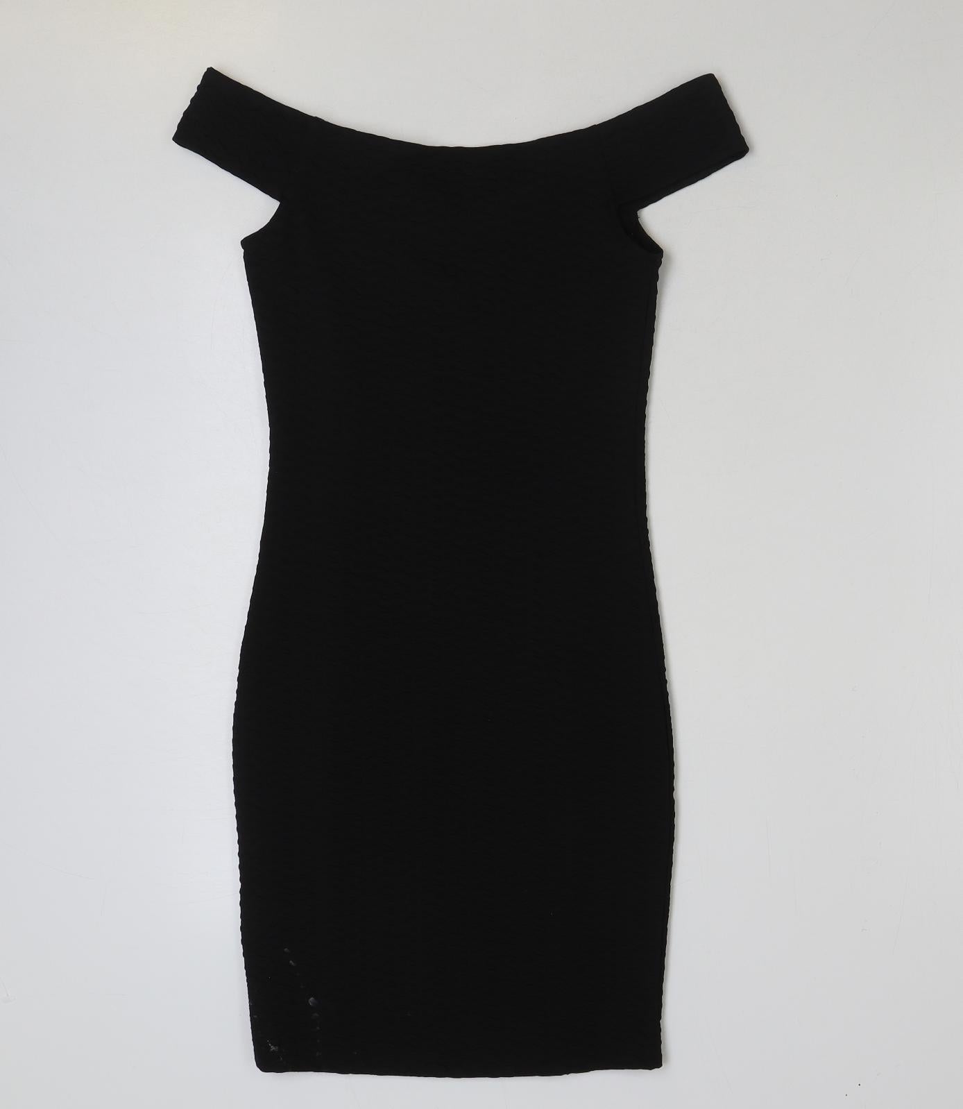 Miss Selfridge Womens Black Polyester Mini Size 10 Off the Shoulder Pullover