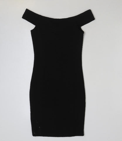 Miss Selfridge Womens Black Polyester Mini Size 10 Off the Shoulder Pullover