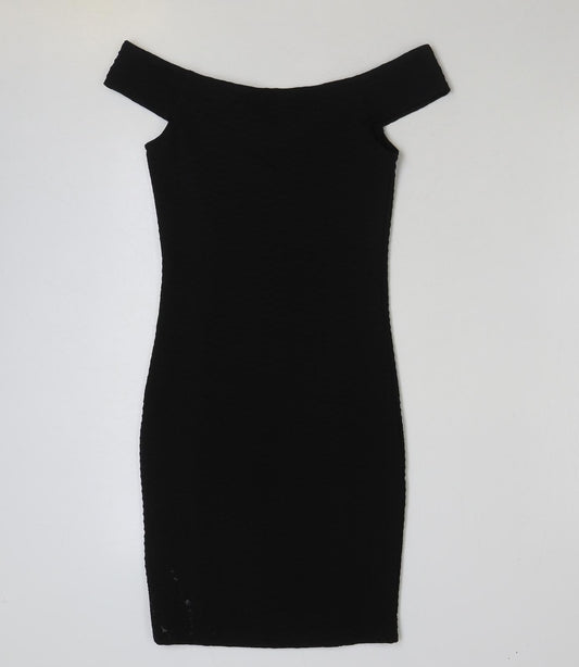 Miss Selfridge Womens Black Polyester Mini Size 10 Off the Shoulder Pullover