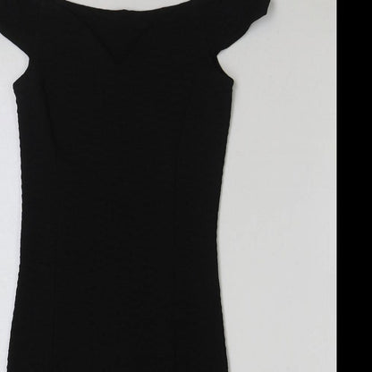 Miss Selfridge Womens Black Polyester Mini Size 10 Off the Shoulder Pullover