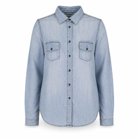 YESYES Womens Blue Cotton Basic Button-Up Size 8 Collared