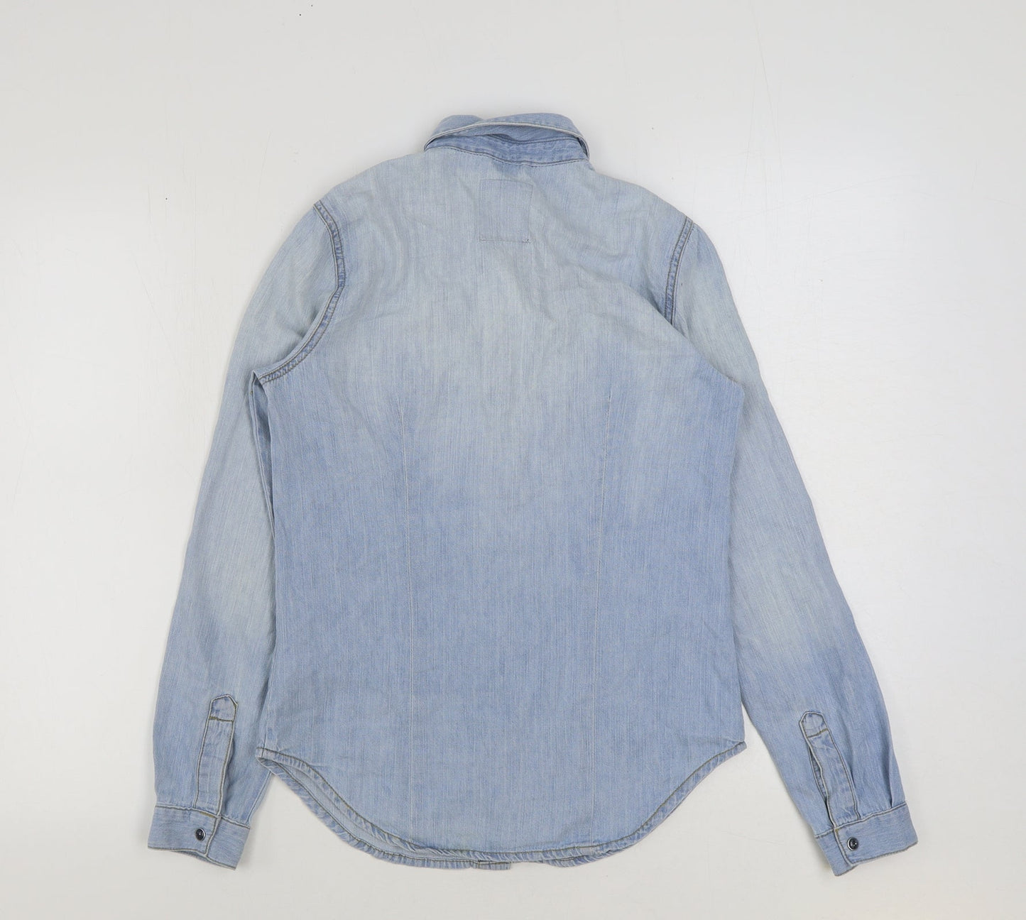 YESYES Womens Blue Cotton Basic Button-Up Size 8 Collared