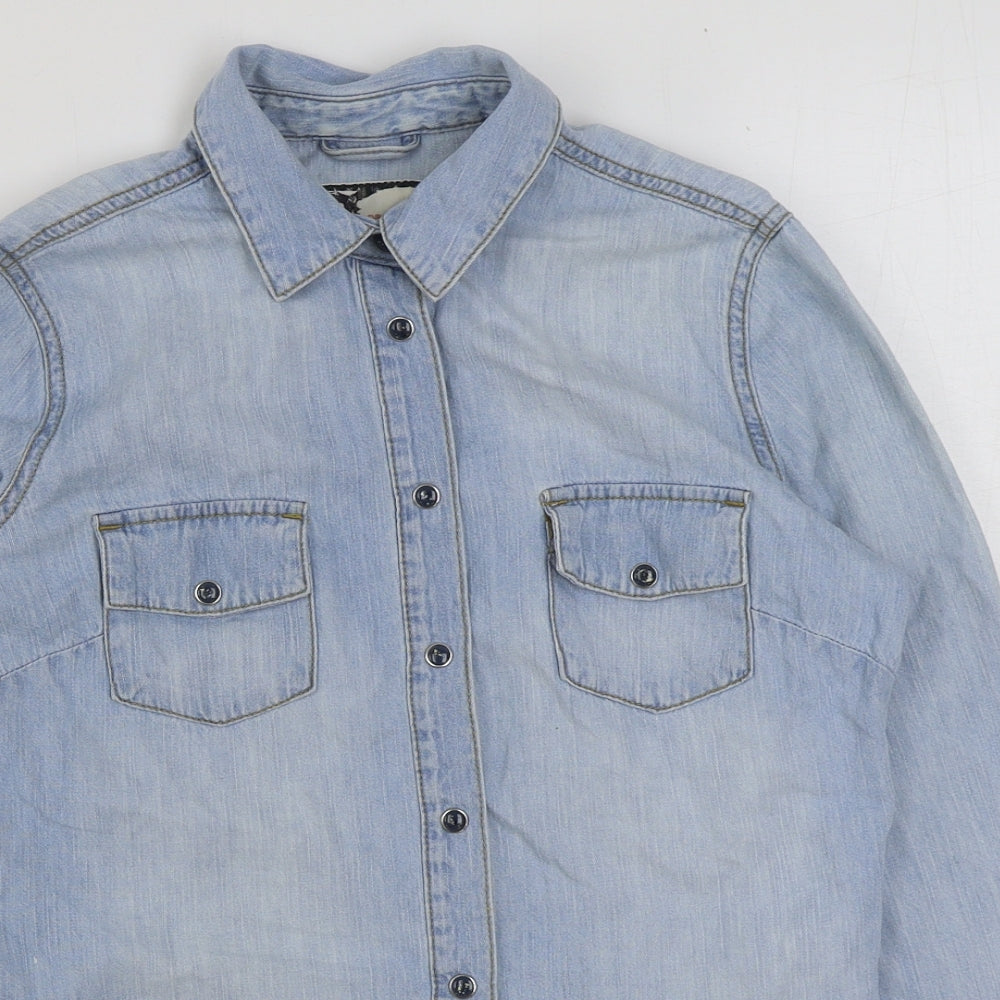 YESYES Womens Blue Cotton Basic Button-Up Size 8 Collared