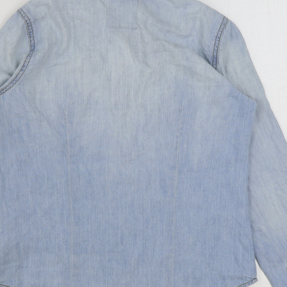 YESYES Womens Blue Cotton Basic Button-Up Size 8 Collared