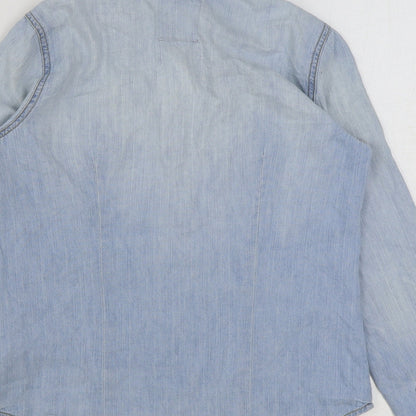 YESYES Womens Blue Cotton Basic Button-Up Size 8 Collared