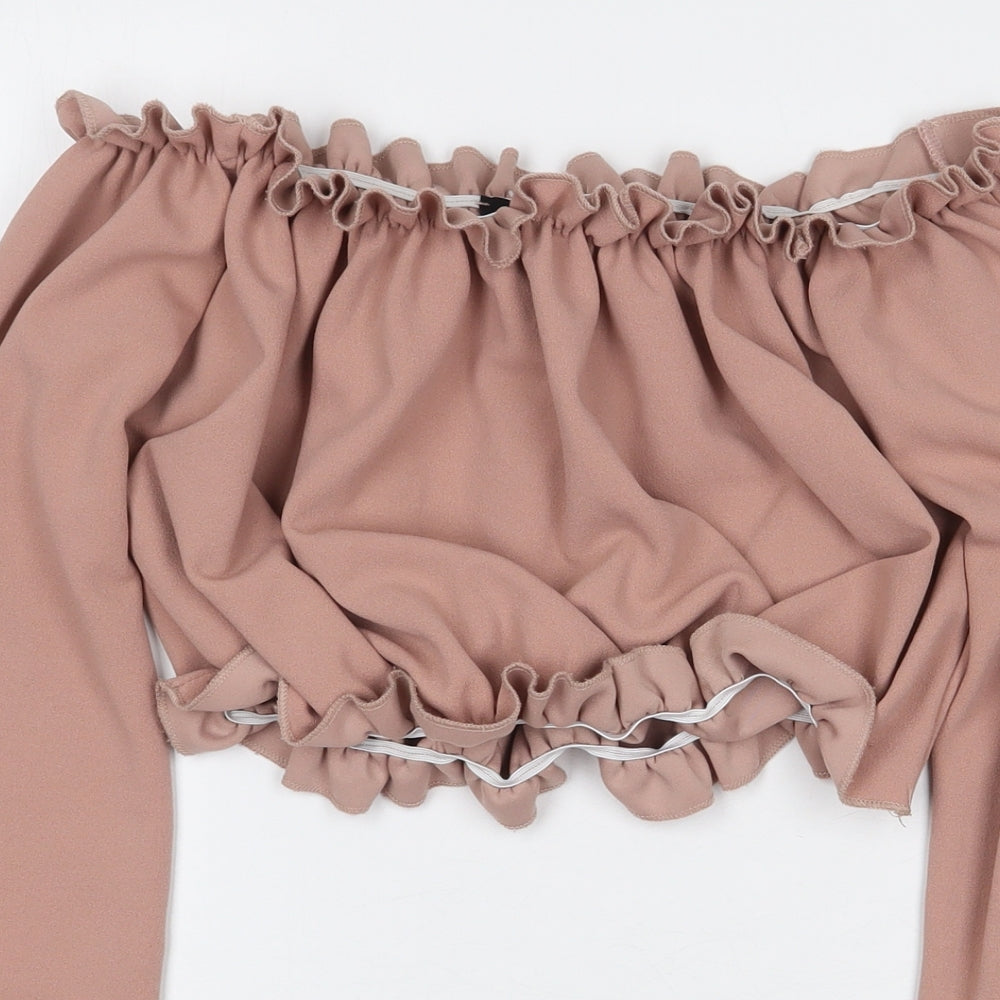 Womens UK Size 10 New Look Pink Cropped Blouse