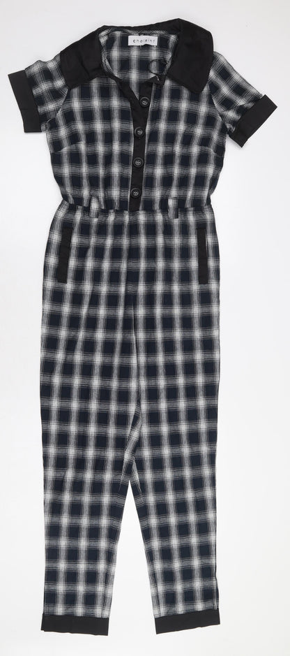 Chelsint Womens Blue Plaid 100% Cotton Jumpsuit One-Piece Size XS Button