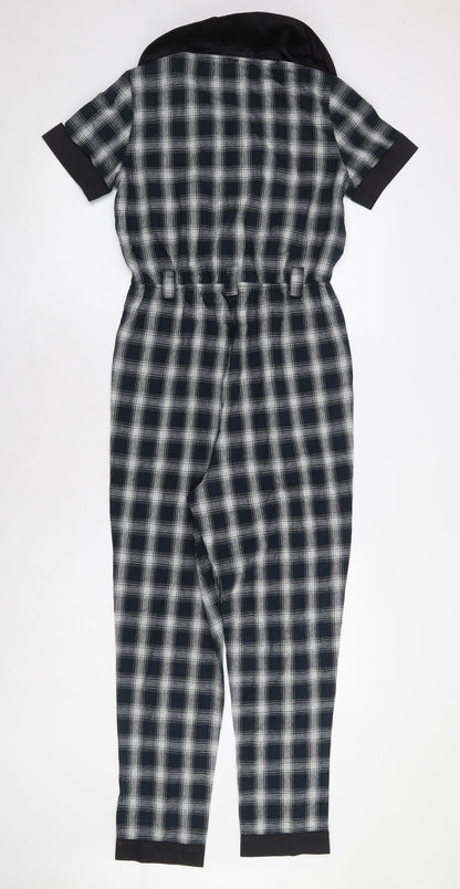 Chelsint Womens Blue Plaid 100% Cotton Jumpsuit One-Piece Size XS Button