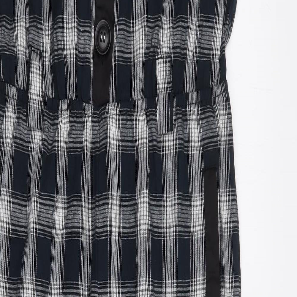 Chelsint Womens Blue Plaid 100% Cotton Jumpsuit One-Piece Size XS Button