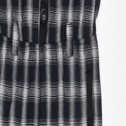 Chelsint Womens Blue Plaid 100% Cotton Jumpsuit One-Piece Size XS Button