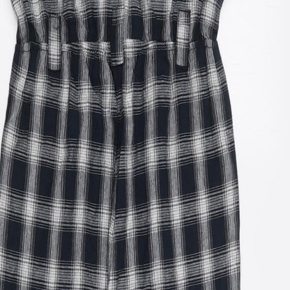 Chelsint Womens Blue Plaid 100% Cotton Jumpsuit One-Piece Size XS Button