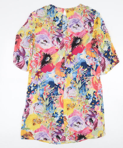 H&M Womens Multicoloured Floral Viscose Sheath Size 8 Boat Neck Button