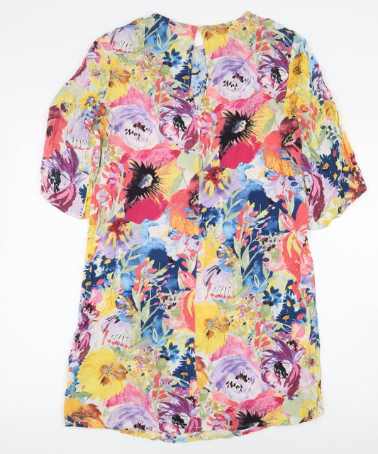 H&M Womens Multicoloured Floral Viscose Sheath Size 8 Boat Neck Button