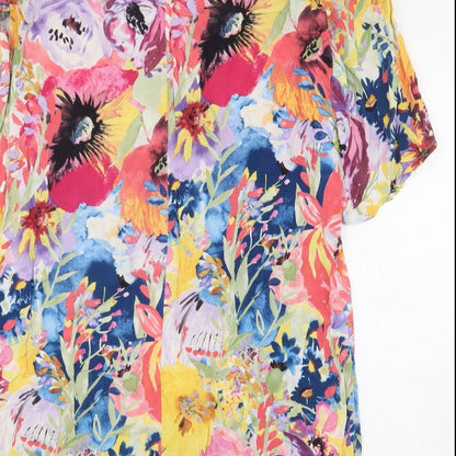 H&M Womens Multicoloured Floral Viscose Sheath Size 8 Boat Neck Button