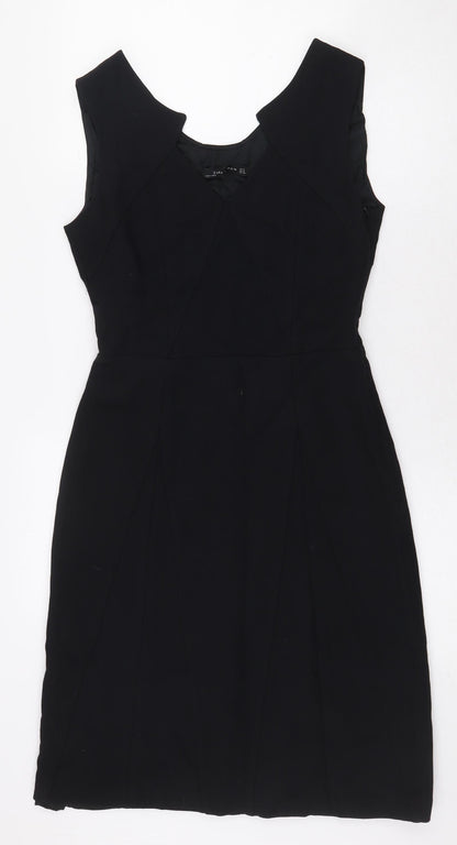 Zara Womens Black Cotton A-Line Size S V-Neck Zip