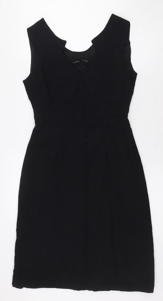 Zara Womens Black Cotton A-Line Size S V-Neck Zip