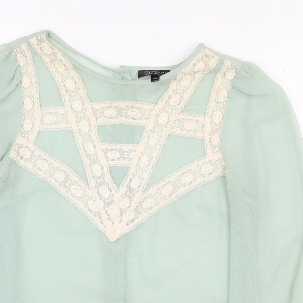 Womens UK Size 6 Topshop Green Basic Blouse