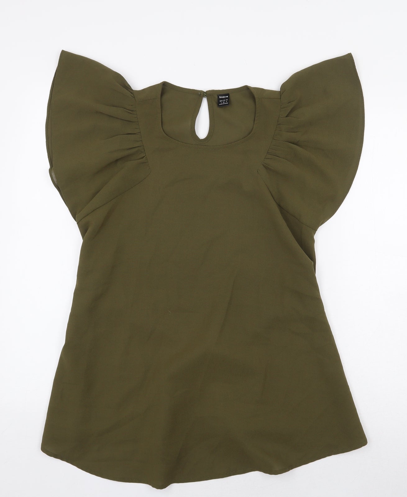 SheIn Womens Green Polyester Basic Blouse Size 8 Boat Neck