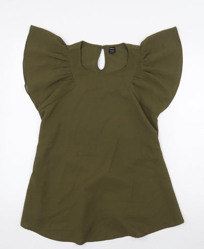 SheIn Womens Green Polyester Basic Blouse Size 8 Boat Neck