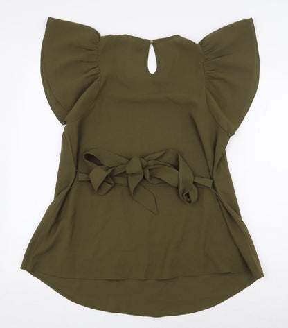 SheIn Womens Green Polyester Basic Blouse Size 8 Boat Neck