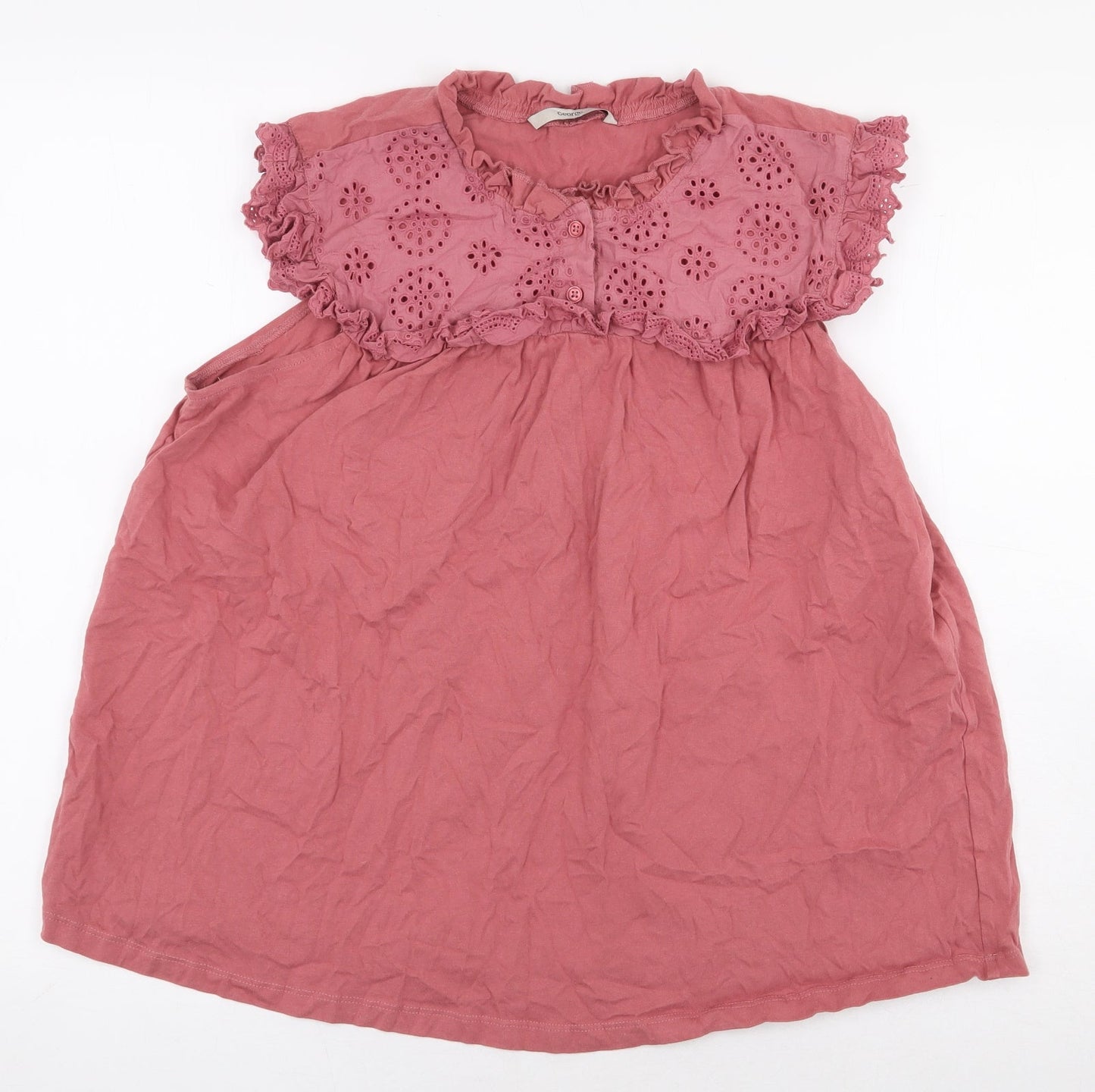 George Womens Pink 100% Cotton Basic Blouse Size 14 Round Neck