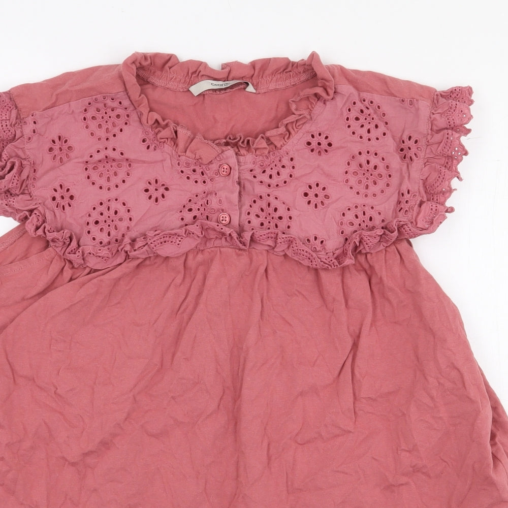 George Womens Pink 100% Cotton Basic Blouse Size 14 Round Neck