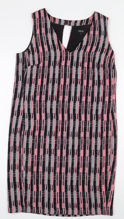 NEXT Womens Multicoloured Geometric Polyester Pencil Dress Size 10 V-Neck Zip