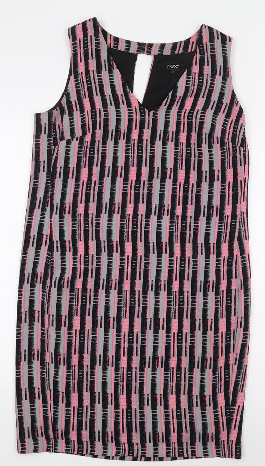 NEXT Womens Multicoloured Geometric Polyester Pencil Dress Size 10 V-Neck Zip