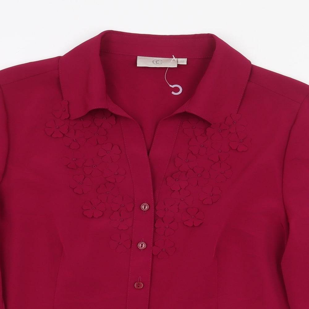 CC Womens Purple Polyester Basic Button-Up Size 10 Collared