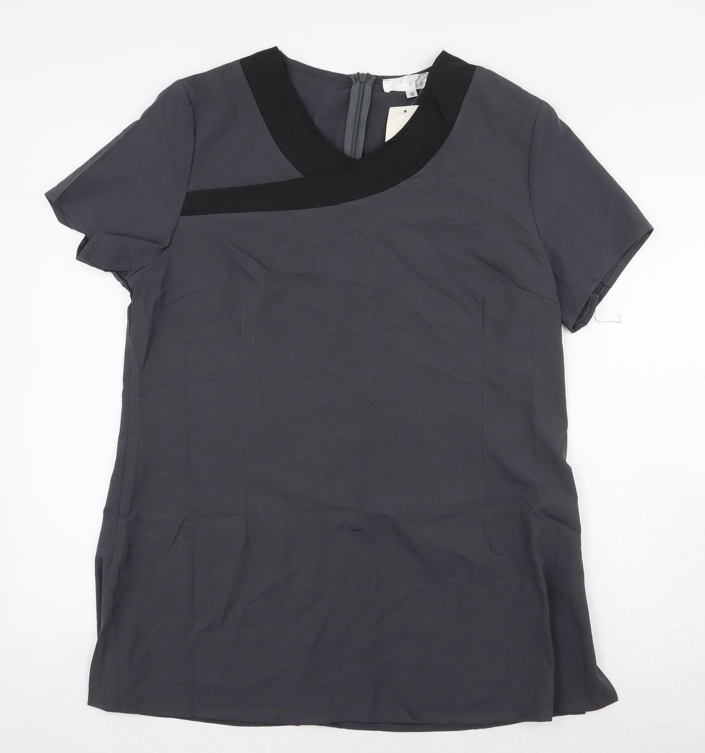 Paris Womens Grey Polyester Basic Blouse Size 16 V-Neck
