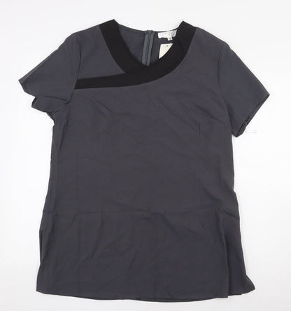 Paris Womens Grey Polyester Basic Blouse Size 16 V-Neck