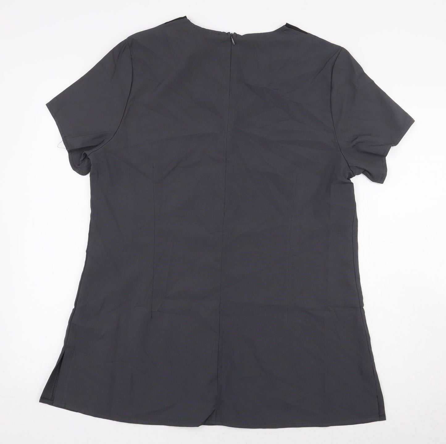 Paris Womens Grey Polyester Basic Blouse Size 16 V-Neck