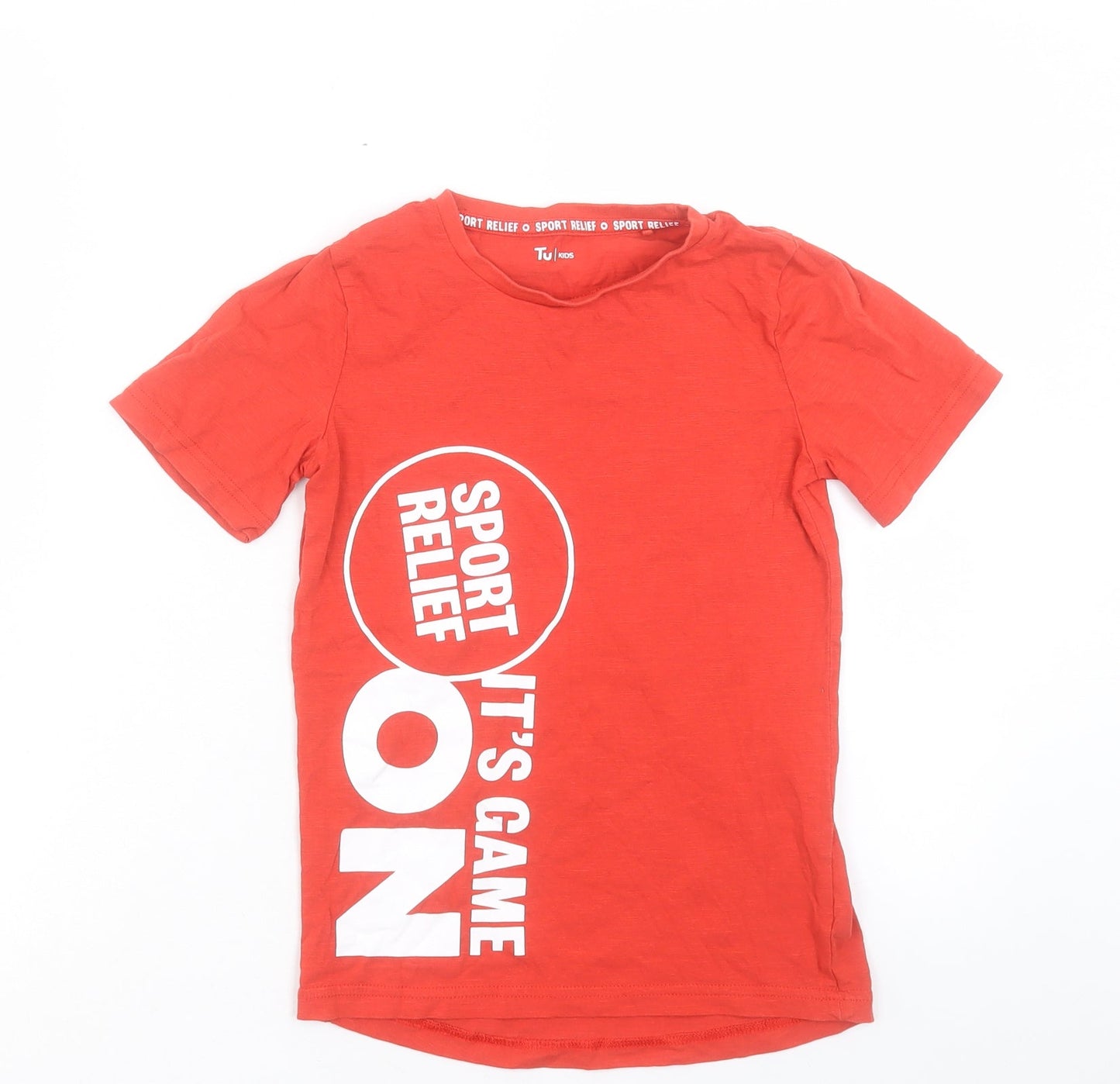 TU Boys Red Cotton Basic T-Shirt Size 7-8 Years Crew Neck Pullover - Sport Relief