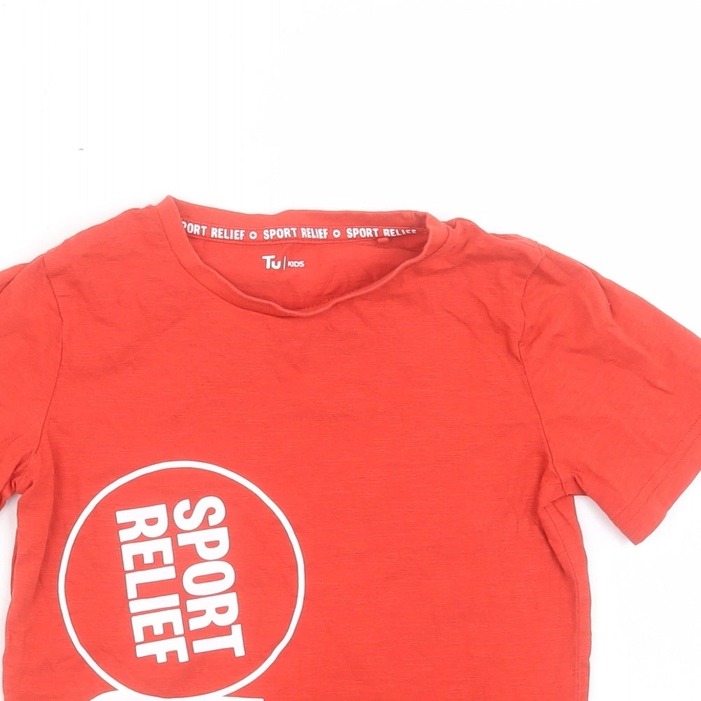 TU Boys Red Cotton Basic T-Shirt Size 7-8 Years Crew Neck Pullover - Sport Relief