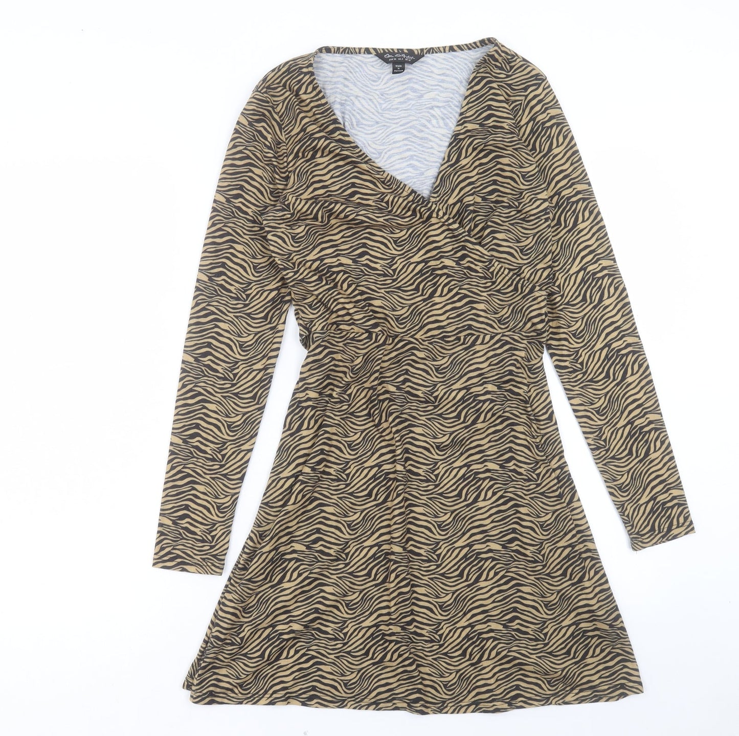 Miss Selfridge Womens Brown Animal Print Polyester A-Line Size 10 V-Neck Pullover