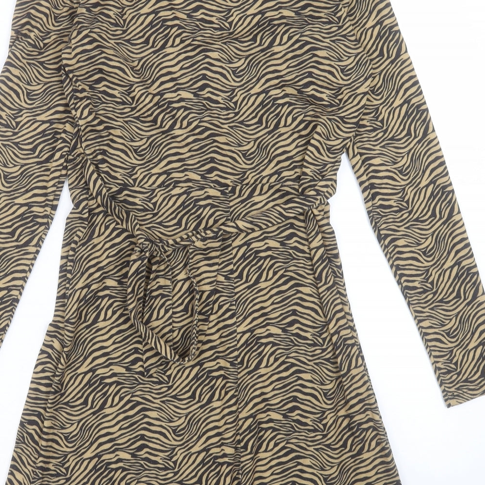 Miss Selfridge Womens Brown Animal Print Polyester A-Line Size 10 V-Neck Pullover