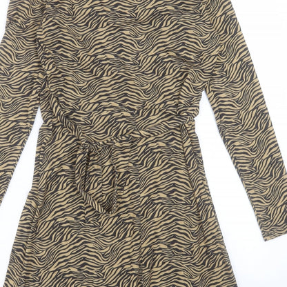 Miss Selfridge Womens Brown Animal Print Polyester A-Line Size 10 V-Neck Pullover